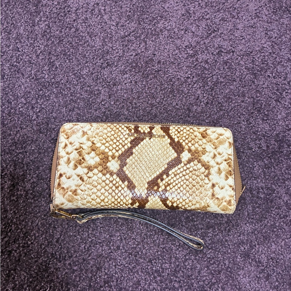 Michael Kors Snake Print Lenox Shoulder Bag & Wallet  Set - Tan and Brown large - Picture 8 of 13